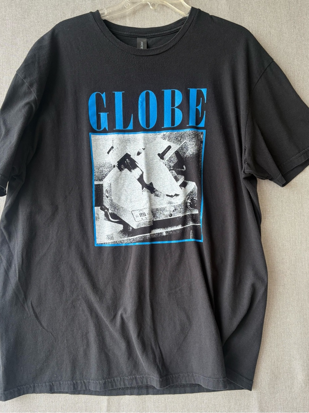 Gildan Black Globe Crewneck Tee shirt.